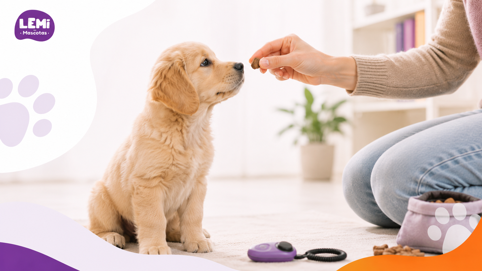 Cachorro atento recibiendo un premio como parte del refuerzo positivo durante su educación